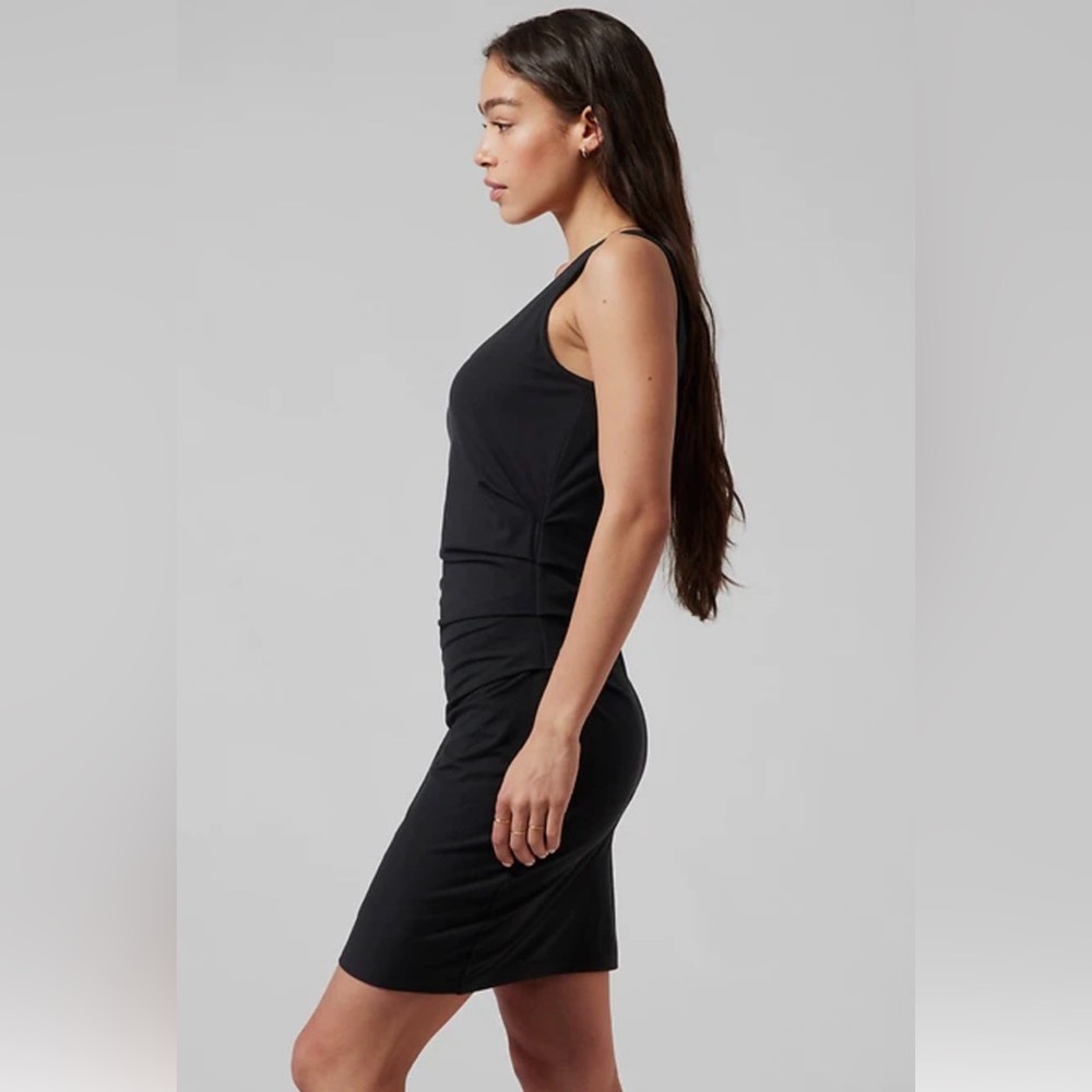 Athleta Black Ruched Body Con Della Sleeveless Dress - Picture 2 of 9